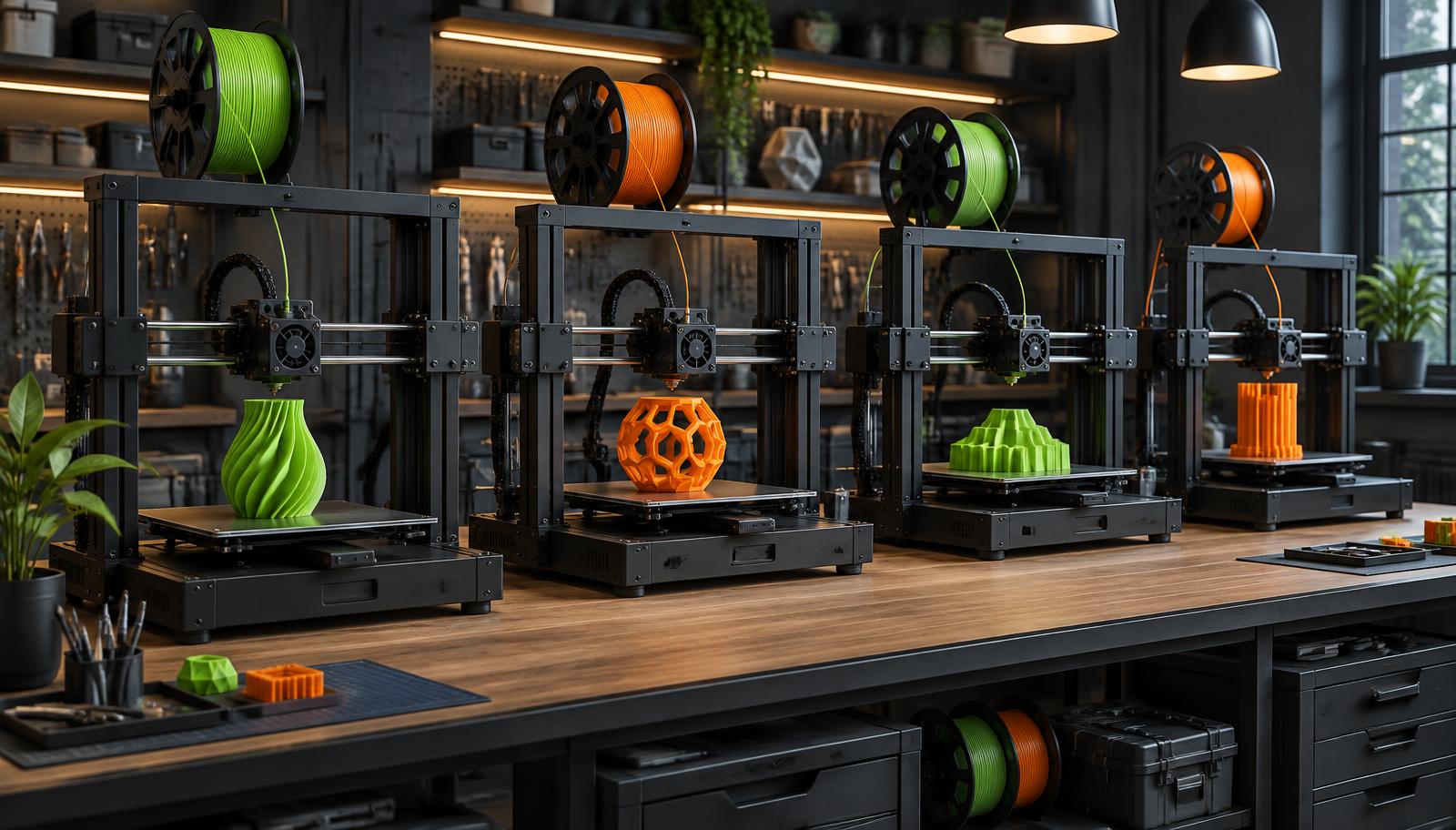 Multiple 3D printers working in the studio